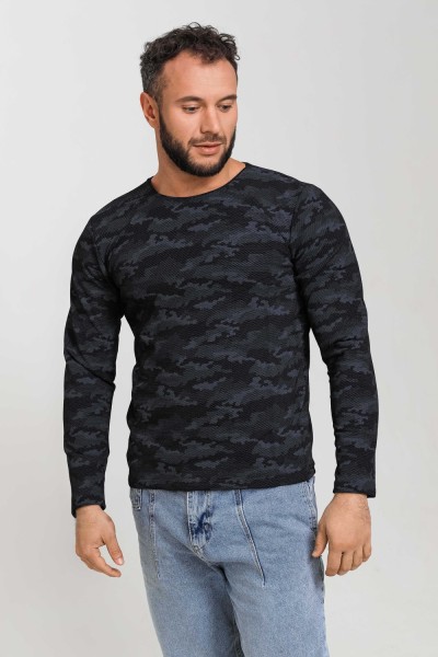 Мужской лонгслив без воротника 50520 НТ графит