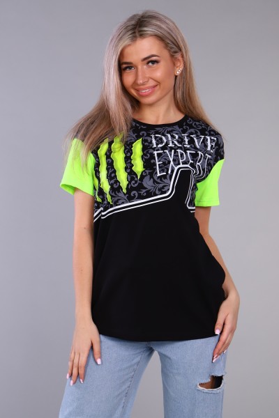 Женская футболка 57032 НТ черный+зеленый