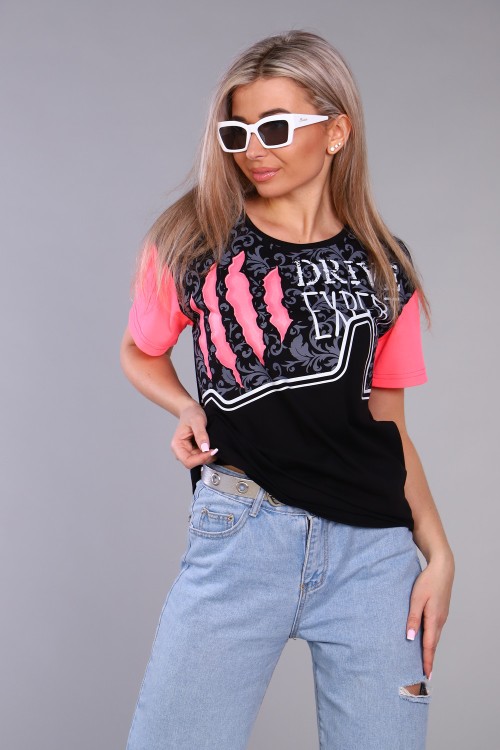 Женская футболка 57032 НТ черный+розовый