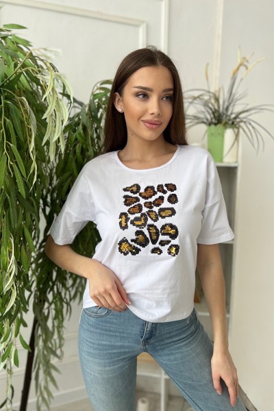 Женская футболка 8209 НТ белый+золото