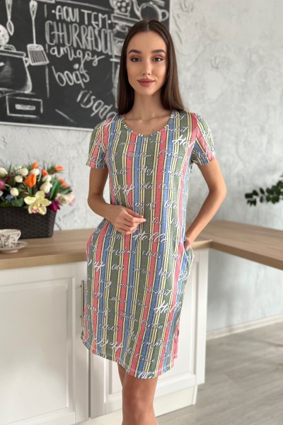 Женская туника 8129 НТ полоса+коралл